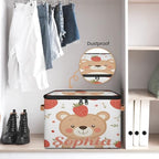 Custom Storage Basket with Name, Personalized Storage Bins with Zipper Lid, Foldable Fabric Storage Box Large capacity with Handle Bear Strawberry - color: Option 15