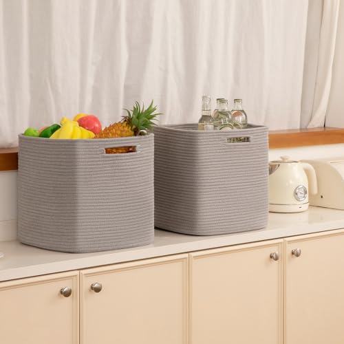OIAHOMY Storage Cubes, 13 Inch Cube Storage Organizer, Collapsible Storage Bins, Baskets for Organizing, Storage Bins for Shelves-Grey, 2-PACK - color: Grey, size: 2Pcs-13*13*13inch