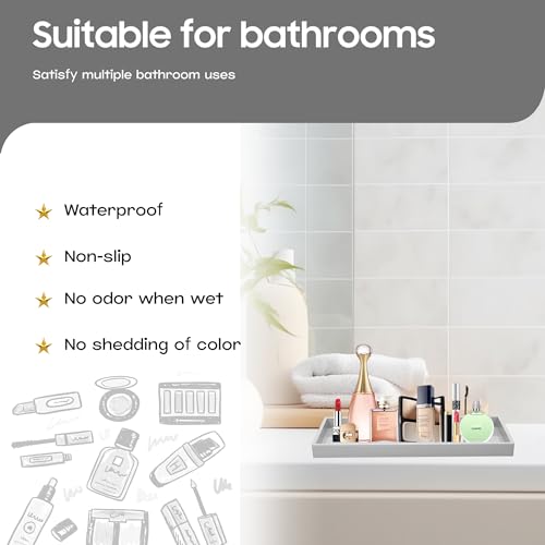 Vanity and Bathroom Tray, 11.8" ABS Countertop Organizer,Waterproof Vanity Tray for Toilet Tank,Perfume,Soap,Keys,Bathroom Accessories,Kitchen and Bath Trays,Non Slip Small Trays,Gray - color: Gray, size: 11.8" x 5" x 0.7"