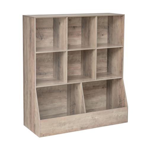 DINZI LVJ Toy Storage Organizer, Kids Bookshelf, Wood Toy Storage Cabinet, 3-Tier 8 Cubby Children Bookcase, 35.4" L Toddler Book Shelf for Playroom, Living Room, Nursery, Hallway, School, Greige - color: Greige, size: 3-Tier 35.4"