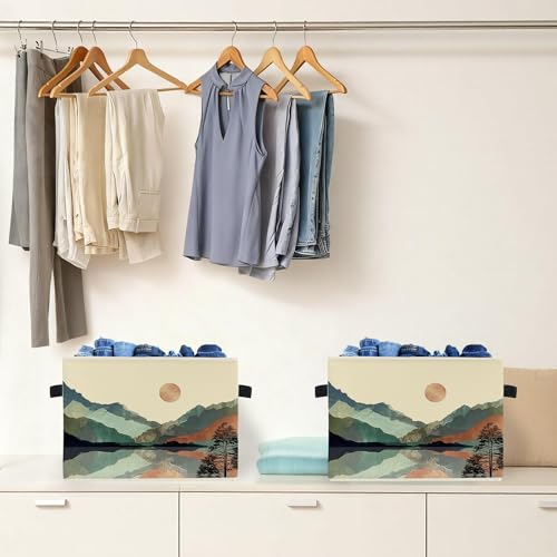 Boho Sun Mountain Forest Storage Box Bins, Mid Century Modern Abstract Boho Collapsible Storage Basket Organizer for Bedroom Laundry Room Home Clothes Toys Books, Toybox for Girls Boys - color: Boho Sun Mountain