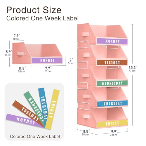 Homsorout Closet Organizers and Storage - 5 Tier Shelf Organizer with Weekly Labels, Stackable Storage Bins with Metal Frame, Foldable Cube Bins, Home Baskets for Kids and Adults, Pink - color: Pink