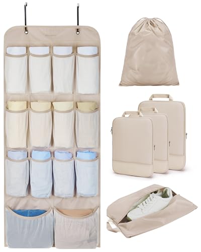 BAGSMART Hanging Compression Packing Cubes for Closet Organizers And Storage, 6 Set Suitcase Organizer Bags Set, Cruise Travel Essentials for Women | Hanging, Compression, Packing Cubes, for Women - color: Latte Brown