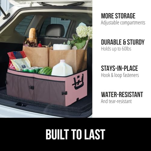 GORILLA GRIP Trunk Organizer for SUV and Cars, Large Capacity Collapsible Car Trunk Storage Organizer, Heavy Duty Car Accessories, Gifts for Mom and Dad, Slip & Water Resistant Multi Compartment, Pink - color: Pink