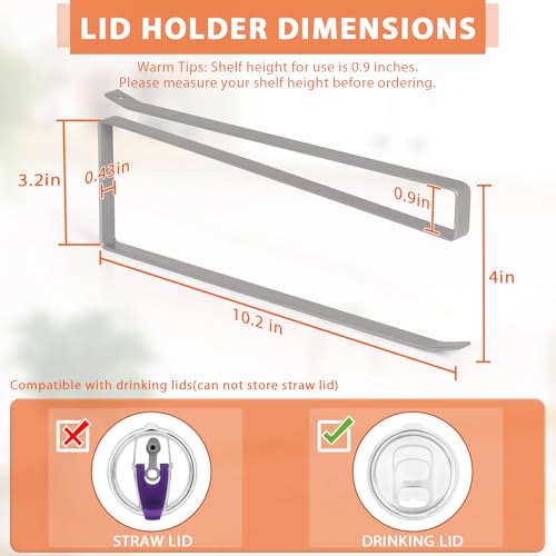 Tumbler Lid Organizer, Horizontal Tumbler Lid Storage Hook Up to 10 Lids, Space Saving Cup Lid Holders Under Cabinet Tumbler Lid Hook for Kitchen Organizer and Storage, Paper Towel Rack Hanger (Gray) - color: Gray, size: 1 Pack