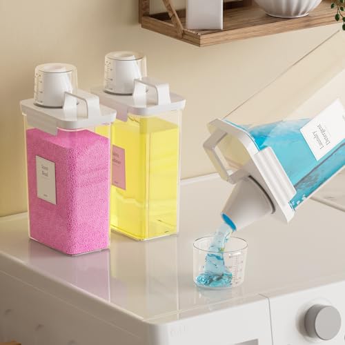 77.8OZ Laundry Detergent Dispenser Container, 3 Pack Liquid Laundry Dispenser, Plastic Detergent Dispenser for Laundry Room/Powder/Fabric Softener with 6 Labels, Clear - color: 3Pack 77.8OZ NO Tray