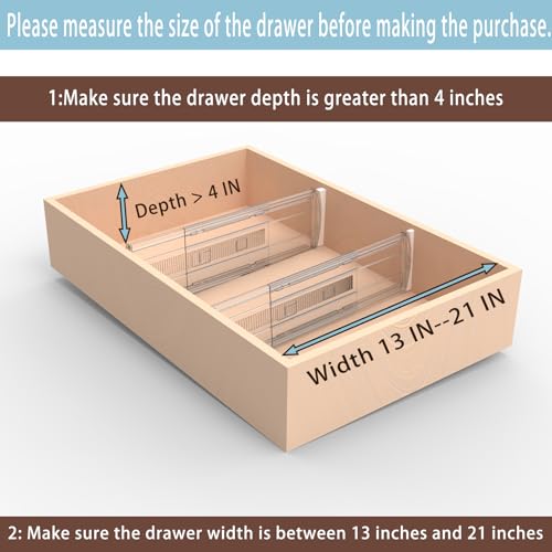 8 Pack Adjustable Drawer Dividers for Clothes,4" High Clear Expandable From 13-21" Drawer Organizers, PC Plastic Separators for Dresser/Bedroom/Bathroom/Kitchen/Office Storage,Easy to Assemble - size: 8 PCS-Clear-4 IN