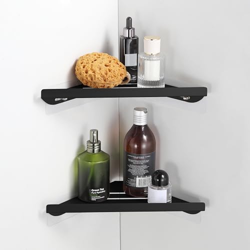BVL Corner Shower Shelf, 8 Inch Matte Black 2-PACK Bathroom Corner Organizer, 3M Adhesive Wall Mounted Shower Caddy, Waterproof Rustproof Metal Storage Rack for Shampoo Soap - color: Black