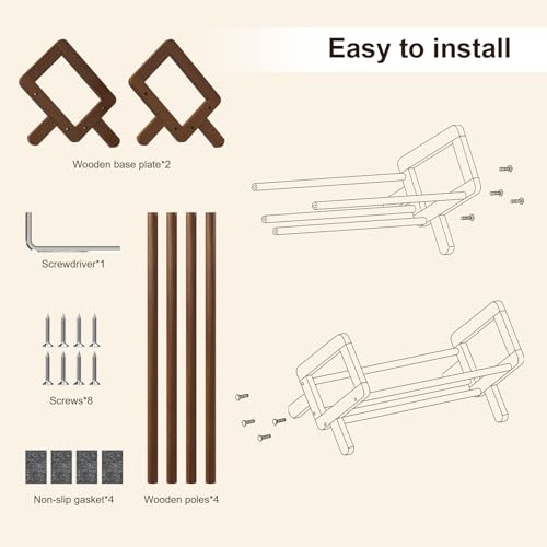 Premium Desktop Bookshelf Organizer, Small Bamboo Desk Book Rack Shelf for Magazine, Cookbook,Books, Retro Brown Table Top Bookcase Shelves Holder Storage, Wooden Tabletop Holders Racks for Countertop