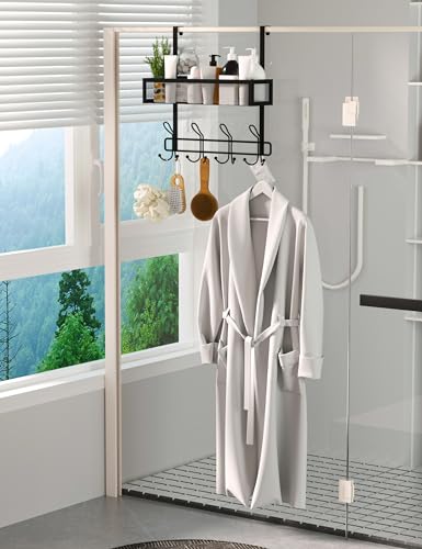 Over The Door Hooks Organizer Storage - Over The Door Hanger for Coat Rack, Storage with 12 Hook & 2 Mesh Baskets, for Bathroom,Bedroom,Kitchen,Office (Single Layer with 12 Hooks) - size: 2-Tier with 12 hooks