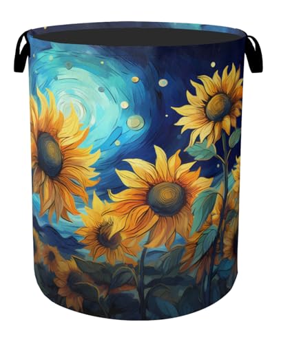 Starry Sky Sunflower Laundry Basket - Heavy Duty 60L Dirty Clothes Organizer, Water Resistant Foldable Hamper for Men Women - color: Starry Sky Sunflower