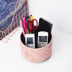 Hennaja Round Leather Art Supply Organizer,Remote Control Holder,360 Degree Spinning,Multi-Functional Pencil Holder,4 Compartments Desktop Stationary Organizer(1-Carved Pink) - color: 1-Carved Pink