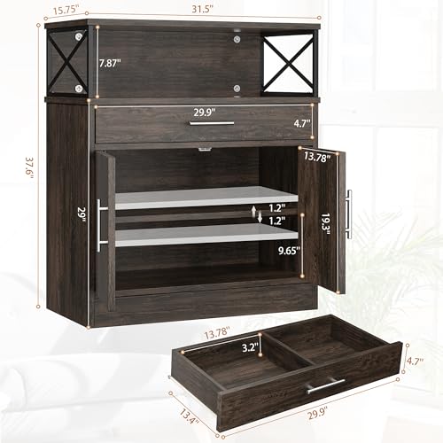 Shintenchi Kitchen Storage Cabinet with Adjustable Shelves and Drawers, Modern Buffet Sideboard, Wood Buffet Cabinet with Doors, Floor Cabinet Cupboard for Coffee Bar Living Room, Dark Brown - color: Dark Brown, size: 37.6"H