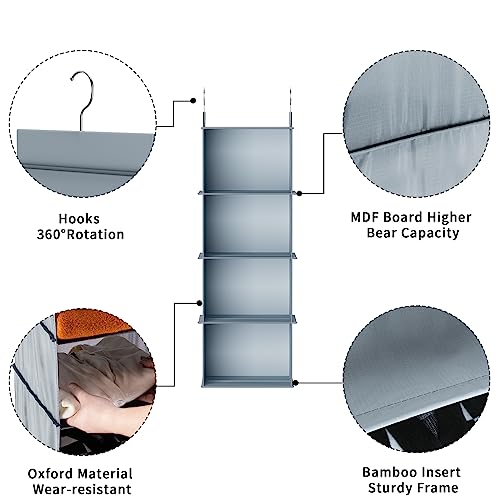 YOUDENOVA Hanging Closet Organizer, 4-Shelf Closet Hanging Shelves, Grey - color: Grey, size: 4-Tier
