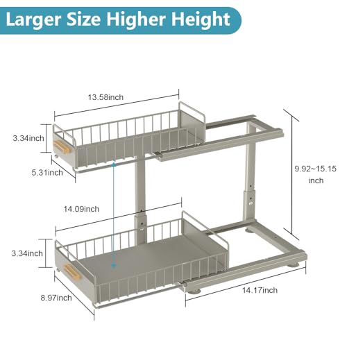 Under Sink Organizer, Pull Out Kitchen Cabinet Organizer 2 Tier Slide Out Under Sink Organizers and Storage, Sink Shelf Cabinet Storage Shelves for Kitchen Bathroom Pantry, Grey - color: Grey-1 Pack, size: Double Layer