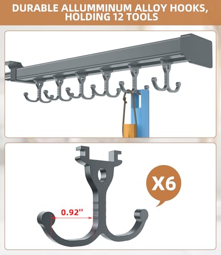 Pull Out Broom Holder, Multifunctional Slide Broom And Mop Storage/Organizer With Adjustable Double Row Sliding Hook, Garage Organization Hooks, for Closet Laundry - grey - 36cm/14.17inch - color: Dark grey, size: 14.17 inches