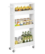 XYZLVSI Slim Storage Cart, 4 Tier Rolling Kitchen Cart on Wheels for Small Space, Narrow Laundry Bathroom Organizers Mobile Shelving Unit Metal Utility Cart with Handle, 5.9in Width, White - size: 5.9IN-White