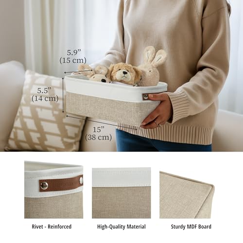 DECOMOMO Narrow Storage Bins Small Baskets for Organizing Bathroom, Toilet Tank, Towel Storage, Entryway, Gifts (Beige and White - Set of 4) - color: Beige and White, size: Narrow/4P