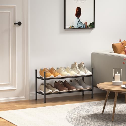 Uneviesyka Expandable Shoe Rack, 2 Tier Shoe Rack for Closet, Stackable Adjustable Standing Metal Shoe Shelf Organizer Storage, Small Shoe Racks for Front Door Entrance、Entryway(Black) - size: 2 Tier