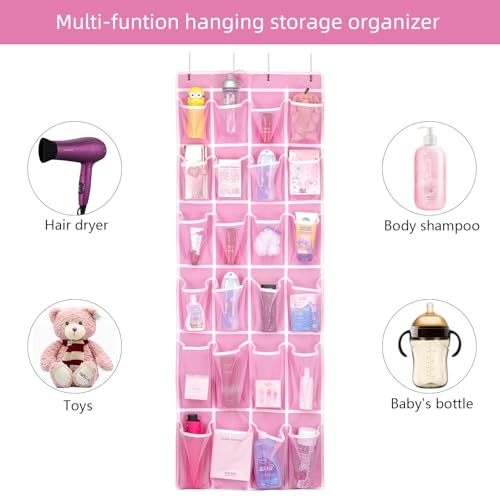 SAVERHO 2 Pack Hanging Shoe Organizer，Over Door Shoe Organizer with 24 Mesh Large Pockets Shoe Storage Bag for Sport Shoes Size:58x21 Inch Hanging Door Shoe Rack Organizer (Pink-2pack) - color: Pink-2pack of 24 pocket