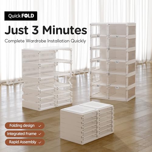 ANTBOX Foldable Shoe Rack,Shoe Organizers for Closet Plastic Shoe Storage Box Space Saving for Entryway, Large Sturdy Stackable Sneaker Cabinet Bins with Magnetic Clear Door 8 Tiers 16 Pairs - color: Clear, size: 8 Tiers 16 Pairs