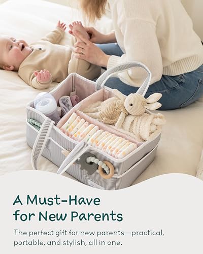 Lily Miles Baby Diaper Caddy Organizer, Girl Nursery Storage Basket with 8 Pockets, Baby Organizer and Storage, Easy-to-Clean Fabric, Large, Pink Blush - color: Gray/Blush, size: Large