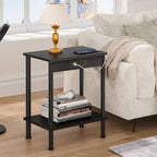 YUFAM End Table with Charging Station,Small Side Table,2-Tier Nightstand with Storage Shelf,Sofa Bedside Table for Small Spaces in Living Room,Bedroom,Office,Easy Assembly,Black - color: Black, style: 1pc With Plug