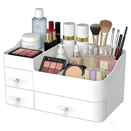 Makeup Organizer Tween Girls Gifts,Large Capacity Bathroom Organizer and Storage with Drawers Trendy Stuff ,Vanity,Bathroom Countertop,Bedroom Storage for Skincare,Cosmetics,Perfume,Brushes,Eyeshadow - color: white