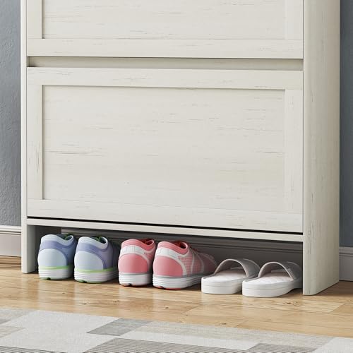 Shoe Storage Cabinet with 2 Flip Drawers, Freestanding Legs for Entryway, Slim Off White - size: 2 Flip Door