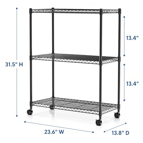 Simple Deluxe 3-Tier Heavy Duty Adjustable Storage Shelf with Wheels, 23.23”W x 13.39”D x 30.31”H, Mobile or Stationary Metal Shelving Unit, Easy Assembly for Kitchen, Pantry, Laundry Room, Black - color: Black, size: 3-Tier, 23.23”W x 13.39”D x 30.31”H