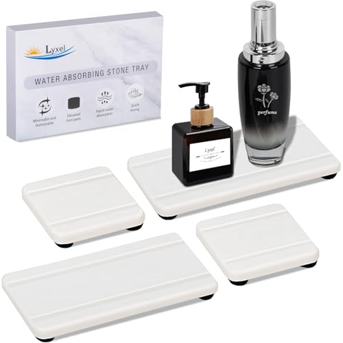 4PCS Stone Drying Trays for Bathroom Sink, Water Absorbing Stone Tray, Water Absorbent Diatomaceous Earth Tray and Coaster, Diatomite Soap Dish, Drying Stones Soap Trays for Kitchen Counter - color: White 2stripes
