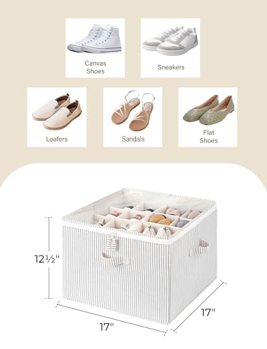StorageWorks Shoe Organizer for Closet, Fits up to 16 Pairs, Shoe Cubby Storage Containers with Adjustable Dividers and Clear Cover, Khaki and Beige Stripes - color: Gray and White Stripes, size: Medium