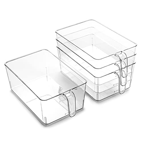 BINO l Plastic Storage Bins l THE HOLDER COLLECTION l 4-Pack, Large Multi-Use Clear Containers for Organizing with Built-in Handles l Pantry Organization & Storage l Kitchen Organizer l Storage Bins - size: 4 Pack - Large