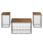 Set of 3 Living Room Tables - Metal Basket Storage with Removable Lids - 2 Small Side and 1 Large Accent Table by Lavish Home (Brown/Black) - color: Brown Square 3