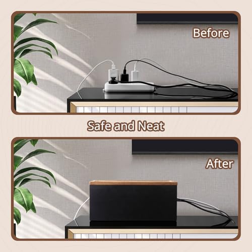 Wood Cable Management Box - Cable Organizer Box - 2 Open Slots Cords Hider Box - Under Desk Cord Organizer for Power Strip Extension Cord Surge Protector Charger Wire, Black - color: Black, size: Medium