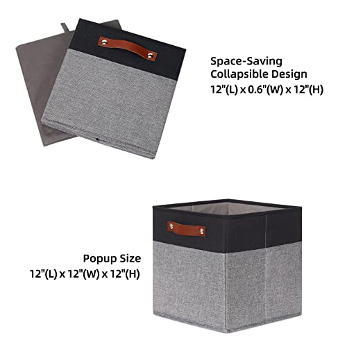 HNZIGE Cube Storage Baskets,Fabric Storage Cubes 12 x 12, Set of 4,Decorative Storage Baskets for Organizing with Handles,Closet Bins for Shelf Organizer Home Toy Nursery Closet(Black Gray) - color: Black Gray, size: 12"x12"x12"-4pack