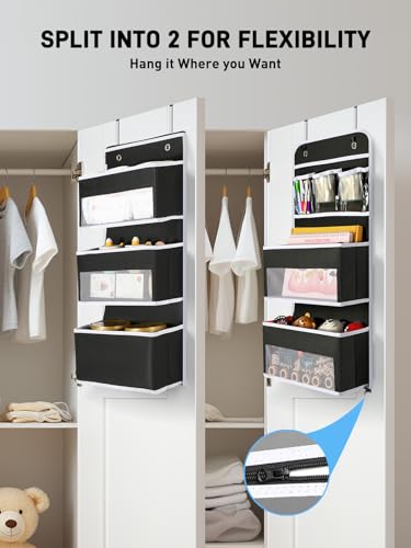Yecaye 6-Tier Over The Door Storage Organizer, Flexible 1 Split into 2 Swing-Proof Hanging Bathroom Organizer, Bedroom Organizers and Storage for Newborn Baby Essentials, Black - color: Black, size: 6 Tier