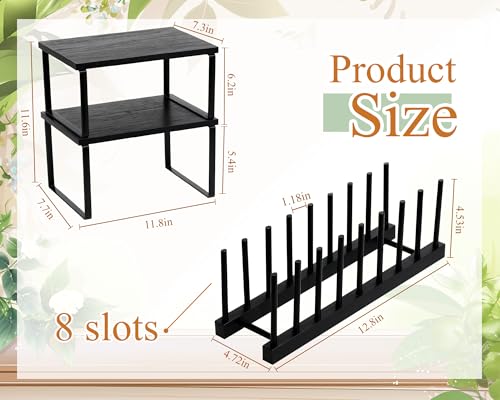 Marsui 4 Pcs Kitchen Organizer Accessories Set Cabinet Organizer Shelf and Bamboo Dish Drying Plate Rack Counter Shelves Storage Holder for Spice Rack, Dish, Pot Lid, Bowl, Cup (Black) - color: Black