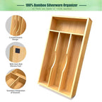 guiogc Bamboo Kitchen Drawer Silverware Organizer, 7 Inch Silverware Utensils Tray Holder for Small Drawer, Wood Caddy for Flatware Cutlery Knives 4-Slots - size: 7"Wx13"D (4-Slots)