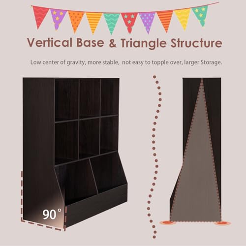 DINZI LVJ Toy Storage Organizer, Kids Bookshelf, Wood Toy Storage Cabinet, 3-Tier 8 Cubby Children Bookcase, 35.4" L Toddler Book Shelf for Playroom, Living Room, Nursery, Hallway, School, Espresso - color: Espresso, size: 3-Tier 35.4"