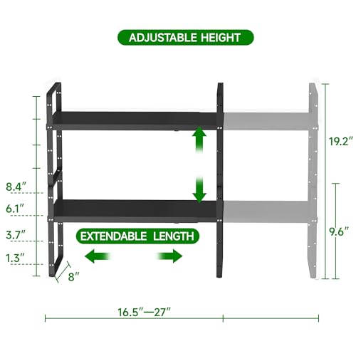 Expandable Cabinet Organizer Shelf, Adjustable Height Organizer Riser for Kitchen Cabinet Spice Rack Locker Pantry Cupboard Under Sink Countertop Desk Organization Metal Stackable Shelves - color: Black-2pack