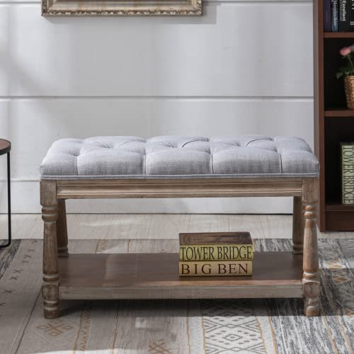 chairus Storage Bench 31.5" W Button Tufted Small Entryway Bench with Wooden Shoes Rack End of Bed Bench with Fabric Linen Upholstered Rectangular Seat for Bedroom Hallway Small Space, Grey - color: Grey, size: 31.5 Inches Seat