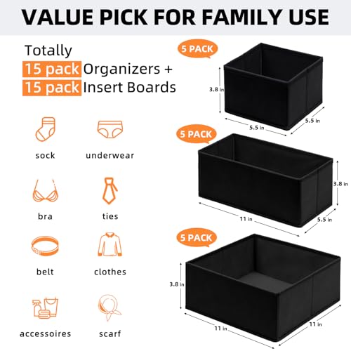 Criusia Closet Drawer Organizer Clothes, 15 Pack Dresser Organizer for Baby Clothes, Fabric Drawer Dividers for Nursery Bedroom (Black) - color: Black