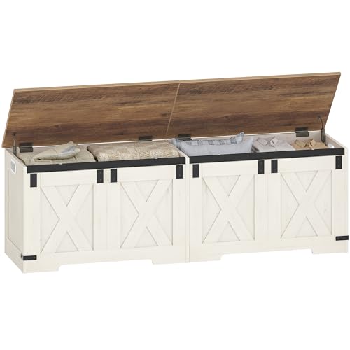 Hzuaneri 59" Storage Chest, Large Storage Trunk with 2 Hinges, Farmhouse Wooden Box Bench, Lift-Top Organizer Chest, Entryway Trunk for Bedroom, Living Room, White and Brown SB15014X - color: White and Brown, size: 15.7"D x 59"W x 19.1"H