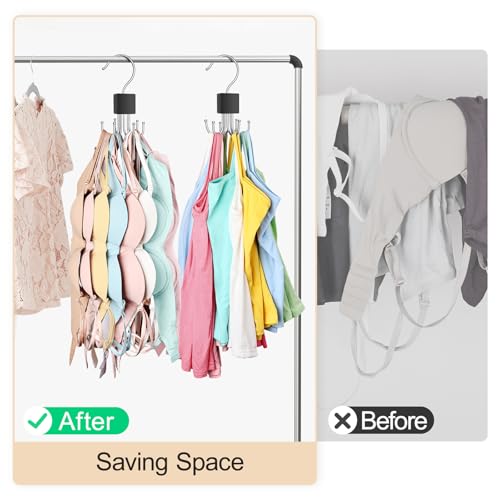 2 Pack Tank Top Hanger, Bra Hangers for Closet Organizer Max 36 Storage Capacity, Space Saving 360°Rotatable Metal Bra Organizer, Closet Organizers and Storage for Tank Top, Bras, Scarf, Purse etc.