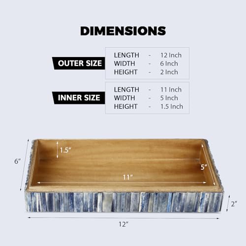 Handicrafts Home Large Decorative Storage Box 12x6– Coffee Table Organizer Box, Modern Home Décor Accent, Keepsake Memory Box, Jewelry Storage Box, Boho Decorative Box with Lid for Shelf, Mantle Decor - color: IVORY-OCEAN, size: 12x6x2 Inch