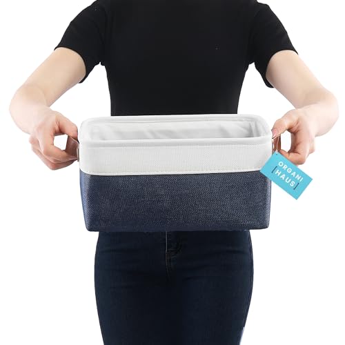 OrganiHaus Small Fabric Storage Baskets 6 Pack, 12x8in Cloth Storage Bins for Shelves, Small Baskets for Organizing Pantry Closet, Canvas Shelf Baskets, Navy Blue/Off-White - color: Navy Blue / Off-White, size: Small - 6pc