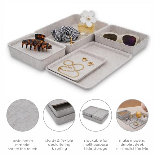 Welaxy Lidded Felt Drawer Organizer Trays with lids Desktop Organizer Bins Storage box for crafts office supplies pen notes Junk Makeup Stationery Organize 3- Pack gift idea (Oatmeal) - color: Oatmeal