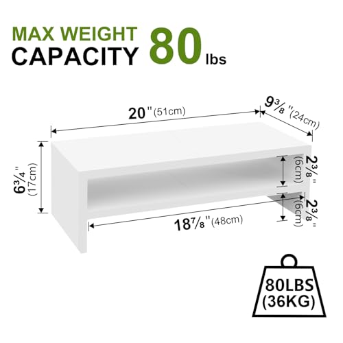 TEAMIX 2 Tier White Monitor Riser Stand, Wood Desktop Stand with storage for Laptop/PC/Printer/Keyboard, TV Stand Shelf Home Office Desk Accessories - color: White