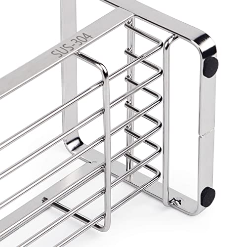 HULISEN Kitchen Sink Sponge Holder, 304 Stainless Steel Kitchen Soap Dispenser Caddy Organizer, Countertop Soap Dish Rack Drainer with Removable Drain Tray, not Including Dispenser and Brush - color: Silver, size: Medium